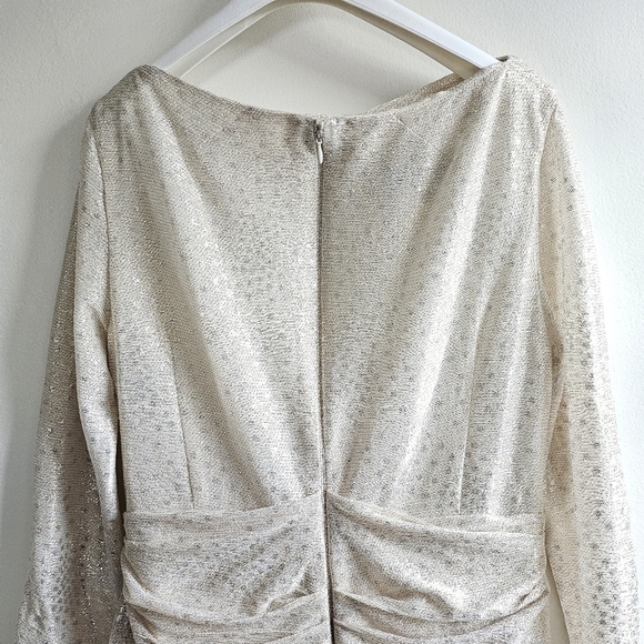 Talbot Runhof Gold/Silver Metallic Effect Ruched Midi Dress Size US14/DE44 - Picture 14 of 17
